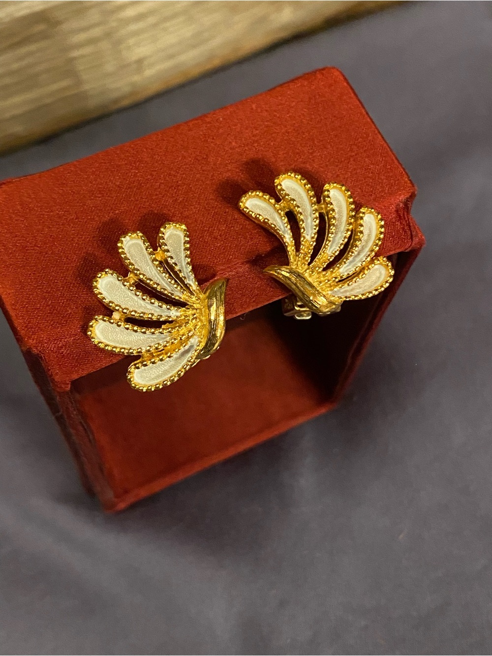 Gold Tone and Cream Bird In Flight Clip-On Earrings - Elegant Women Jewelry